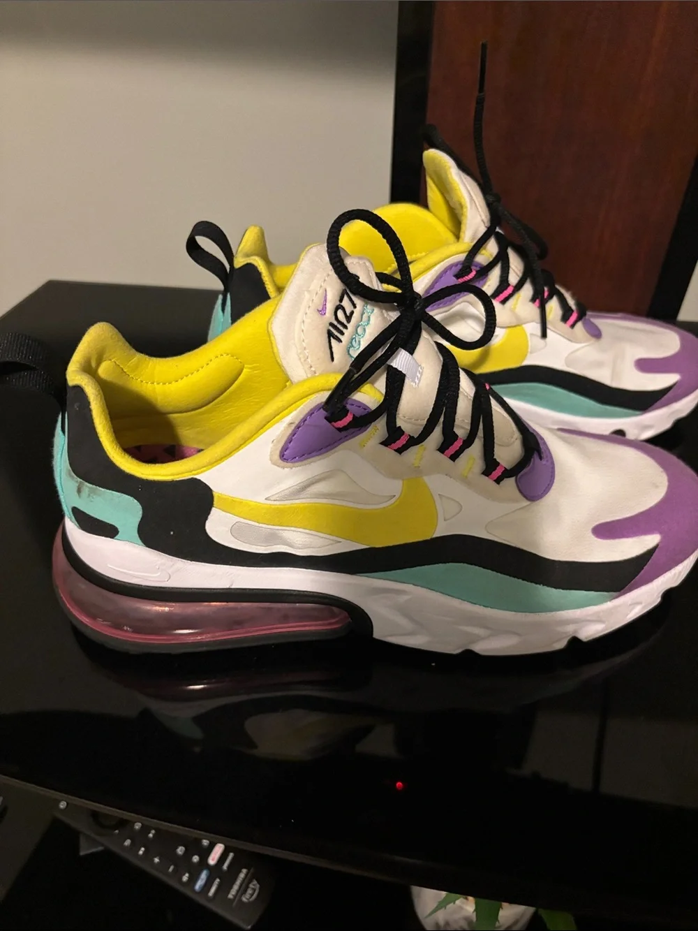 Nike Women’s Air Max React 270 White Yellow Purple Casual Sneakers